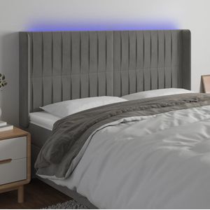 Led Kopfteil Hellgrau 163x16x118/128 cm Samt Vidaxl