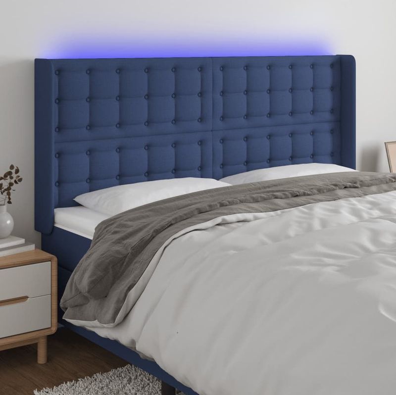vidaXL - Hoofdbord - LED - 183x16x118/ - cm - stof - blauw
