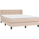 vidaXL - Boxspring - met - matras - kunstleer - cappuccinokleurig - 140x190 - cm