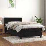 vidaXL - Boxspring - met - matras - fluweel - zwart - 90x200 - cm