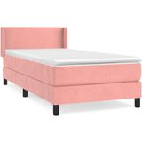 vidaXL - Boxspring - met - matras - fluweel - roze - 90x200 - cm
