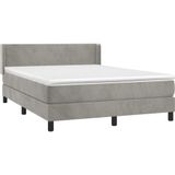 vidaXL - Boxspring - met - matras - fluweel - lichtgrijs - 140x200 - cm
