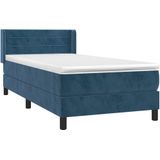 vidaXL Boxspring met matras fluweel donkerblauw 90x200 cm