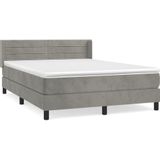 vidaXL Boxspring met matras fluweel lichtgrijs 140x200 cm