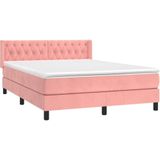 vidaXL - Boxspring - met - matras - fluweel - roze - 140x200 - cm