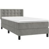 vidaXL - Boxspring - met - matras - fluweel - lichtgrijs - 100x200 - cm