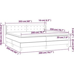 vidaXL Boxspringbett mit Matratze Dunkelgrau 200x200 cm Samt