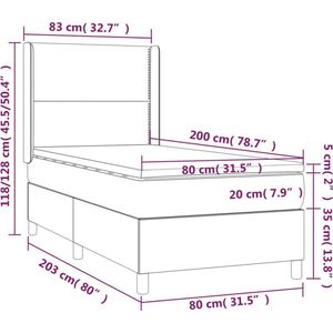 vidaXL Boxspring met matras stof lichtgrijs 80x200 cm