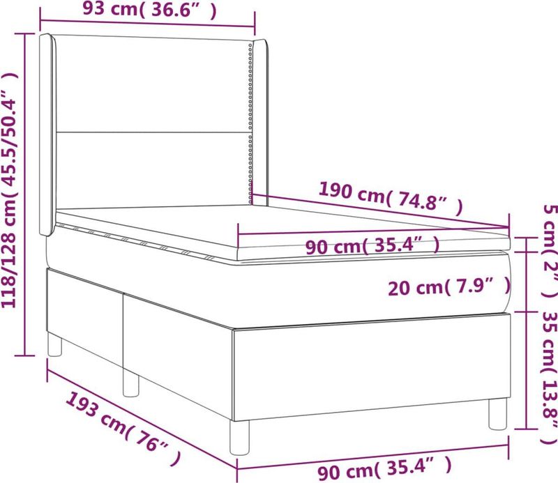 vidaXL Boxspringbett mit Matratze Dunkelgrau 90x190 cm Stoff