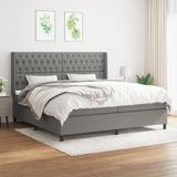 vidaXL - Boxspring - met - matras - stof - donkergrijs - 200x200 - cm