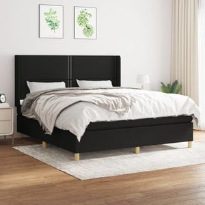 vidaXL - Boxspring - met - matras - stof - zwart - 160x200 - cm
