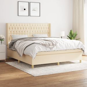 vidaXL Boxspring met matras stof crèmekleurig 180x200 cm