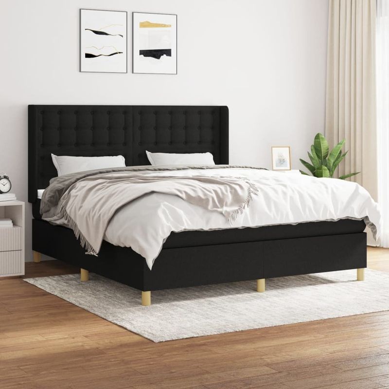 Jinlefu - Boxspringbett mit Matratze Schwarz 180x200 cm Stoff vidaXL