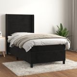 vidaXL - Boxspring - met - matras - fluweel - zwart - 90x190 - cm