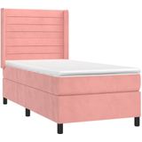 vidaXL - Boxspring - met - matras - fluweel - roze - 90x200 - cm