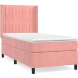 vidaXL - Boxspring - met - matras - fluweel - roze - 90x190 - cm