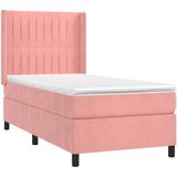 vidaXL Boxspringbett mit Matratze Rosa 100x200 cm Samt