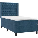 vidaXL - Boxspring - met - matras - fluweel - donkerblauw - 90x190 - cm