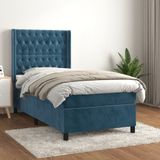 vidaXL - Boxspring - met - matras - fluweel - donkerblauw - 90x190 - cm