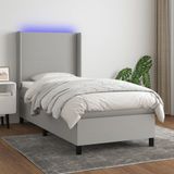 vidaXL - Boxspring - met - matras - en - LED - stof - lichtgrijs - 90x200 - cm