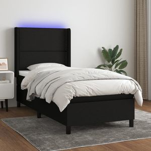 vidaXL Boxspring met matras en LED stof zwart 90x200 cm