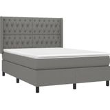 vidaXL Boxspringbett mit Matratze & LED Dunkelgrau 140x190 cm Stoff