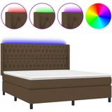 vidaXL - Boxspring - met - matras - en - LED - stof - donkerbruinx200 - cm