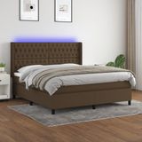 vidaXL - Boxspring - met - matras - en - LED - stof - donkerbruinx200 - cm