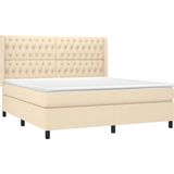 vidaXL Boxspring met matras en LED stof crèmekleurig 180x200 cm