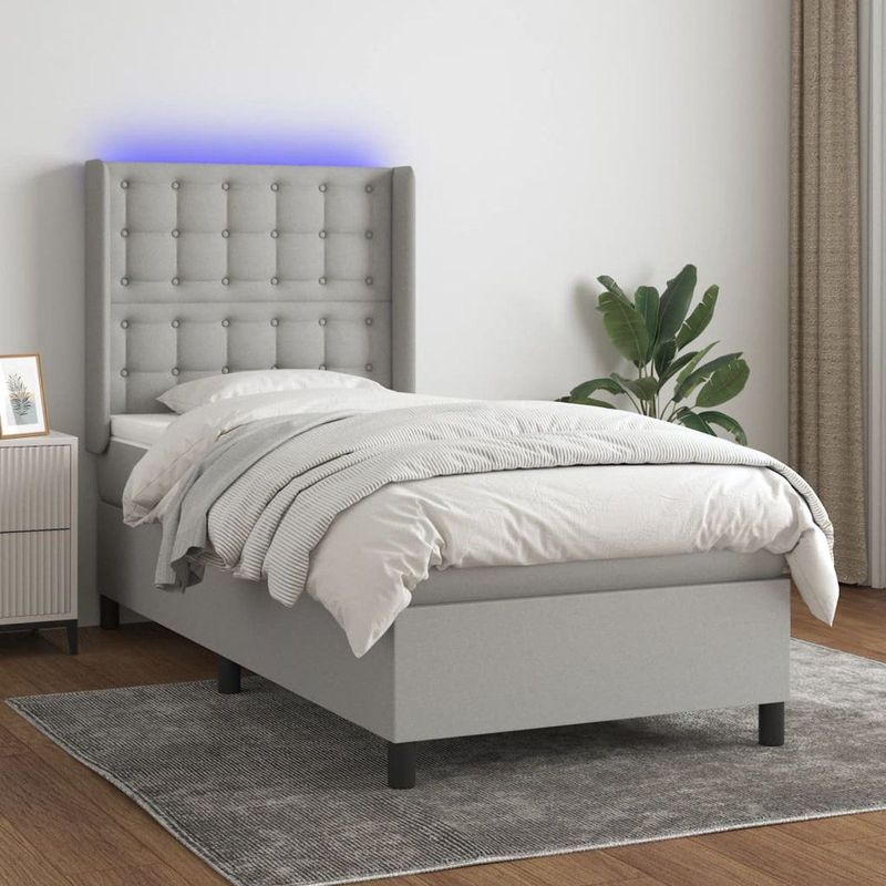 Vidaxl - Boxspringbett mit Matratze & led Hellgrau 90x190 cm Stoff