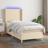 vidaXL Boxspringbett mit Matratze & LED Creme 90x190 cm Stoff