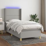 vidaXL - Boxspring - met - matras - en - LED - stof - lichtgrijs - 100x200 - cm