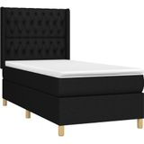 vidaXL - Boxspring - met - matras - en - LED - stof - zwart - 90x190 - cm