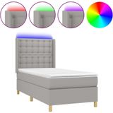 vidaXL Boxspringbett mit Matratze & LED Hellgrau 100x200 cm Stoff