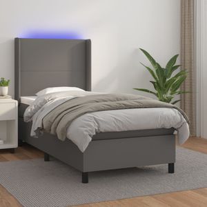 vidaXL Boxspringbett mit Matratze & LED Grau 90x200 cm Kunstleder