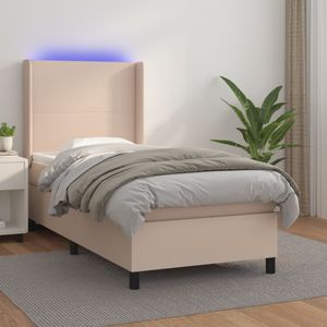 vidaXL Boxspring met matras en LED kunstleer cappuccinokleur 100x200cm