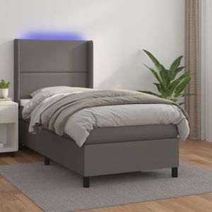 vidaXL - Boxspring - met - matras - en - LED - kunstleer - grijsx190 - cm
