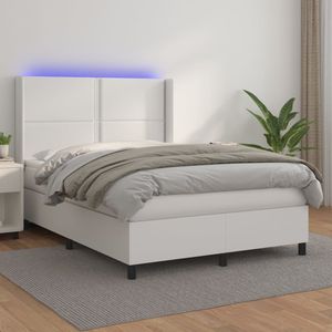 vidaXL Boxspringbett mit Matratze & LED Weiß 140x190 cm Kunstleder