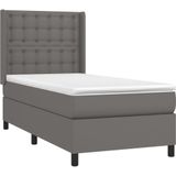 vidaXL Boxspring met matras en LED kunstleer grijs 100x200 cm