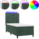 vidaXL Boxspringbett mit Matratze & LED Dunkelgrün 90x200 cm Samt