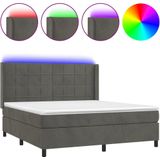 vidaXL Boxspring met Matras en LED Fluweel Donkergrijs 180x200 cm
