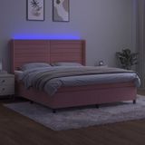 vidaXL - Boxspring - met - matras - en - LED - fluweel - roze - 160x200 - cm