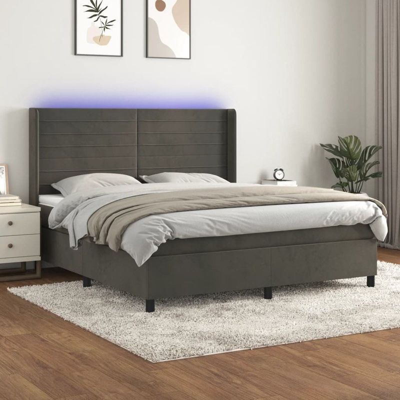Vidaxl - Boxspringbett mit Matratze & led Dunkelgrau 180x200 cm Samt