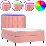 vidaXL Boxspringbett mit Matratze & LED Rosa 140x190 cm Samt