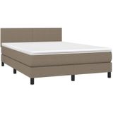 vidaXL Boxspringbett mit Matratze & LED Taupe 140x190 cm Stoff
