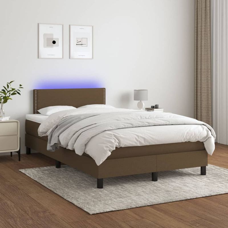 VidaXL Boxspring met Matras en LED Stof Donkerbruin 120x200 cm