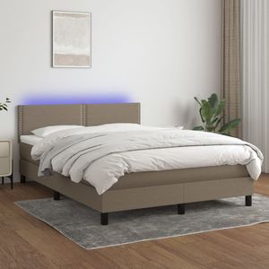 vidaXL - Boxspring - met - matras - en - LED - stof - taupe - 140x200 - cm