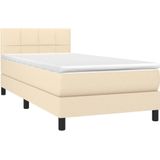vidaXL Boxspring met matras en LED stof crèmekleurig 90x190 cm