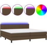 vidaXL Boxspring met matras en LED stof donkerbruin 200x200 cm