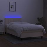 vidaXL - Boxspring - met - matras - en - LED - stof - crèmekleurig - 80x200 - cm